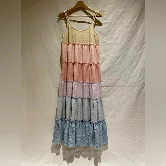 easel Dresses & Skirts - Easel Dreamsicle Gingham Maxi Dress with Ruffle Trim Tiers, size S